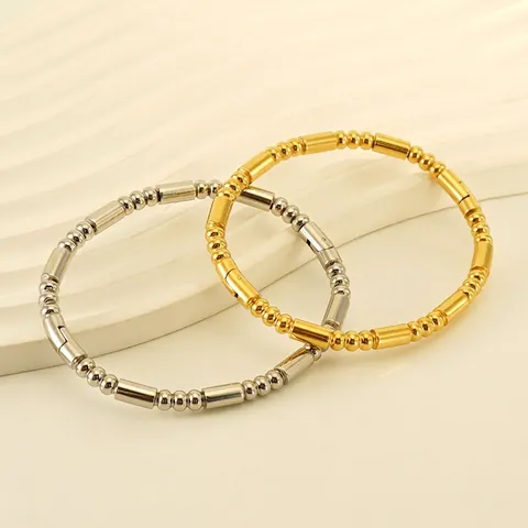 Bamboo Joint Bangle Bracelet Stainless Steel 18K Gold Plated Minimalist Versatile Fashion Jewelry For Women