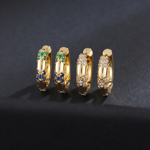Copper Gold Plated Hoop Earrings Micro Pave Cubic Zirconia Minimalist Geometric Huggie For Women