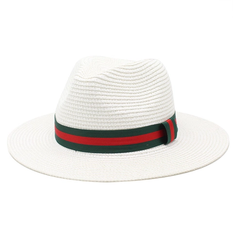 Chapeau Fedora En Paille De Papier Élégant Femmes Été Plage Protection Solaire Style Panama Bande Rayée Large Bord