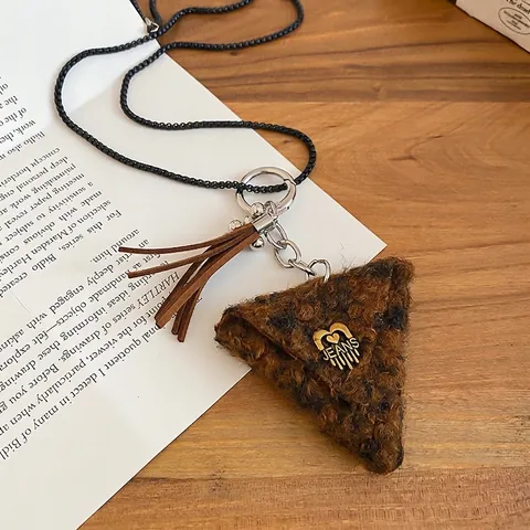 Collana Lunga Catena Maglione Retro Ciondolo Peluche Triangolare Con Etichetta Cuore Lega Nappina Stampa Leopardata Donna