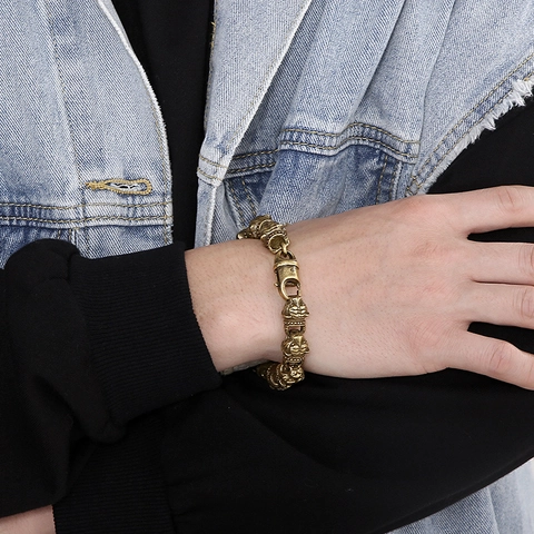 Bracciale Da Uomo Con Testa Di Tigre Retro Punk Rock Acciaio Inossidabile 316L Oro Antico Catena A Maglia