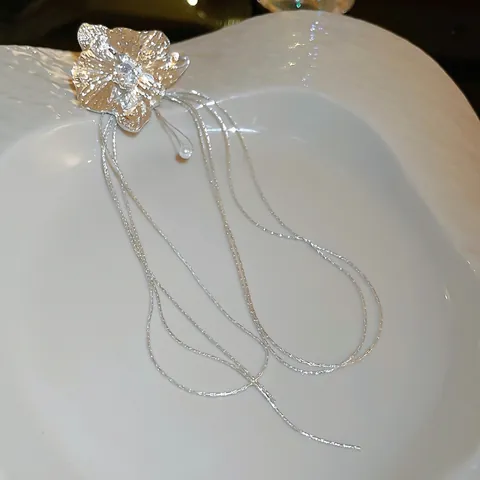 Orchid Flower Long Tassel Drop Earrings With 925 Sterling Silver Earring Post Copper Irregular Folded Jewelry For Women
