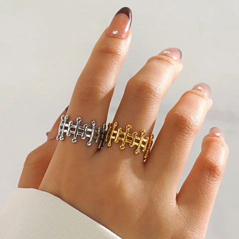 Anillo Abierto Ajustable De Acero Inoxidable Geométrico Hueco Para Mujeres Estilo Hip Hop De Moda Joyería Oro Plata