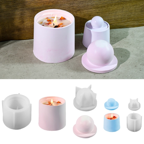 Moule En Silicone Pour Boîte De Rangement DIY Jarre À Bougie Cylindrique Avec Couvercle Sphérique Artisanat Décoration