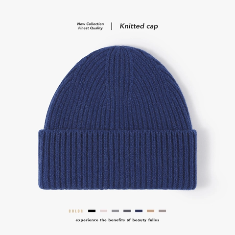 Merino Wool Beanie Hat Ribbed Knit Winter Warm Solid Color Folded Cuff For Men Women Unisex Soft Thick Thermal Cap