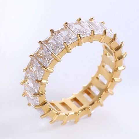 Square Cut Cubic Zirconia Eternity Ring 316L Stainless Steel Pave Band Simple Versatile Jewelry For Women