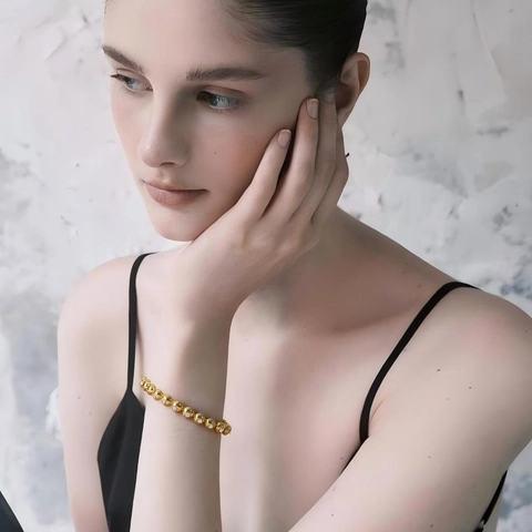 Bracciale Rigido In Acciaio Inossidabile Placcato Oro Con Zircone Texture A Sfere Moda Gioielli Lusso Donna