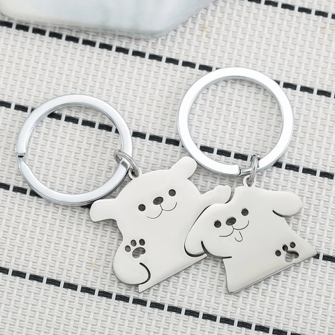 Stainless Steel Cartoon Dog Keychains For Couples Cute Puppy Matching Key Rings Valentine Day Gift Korean Ins Style