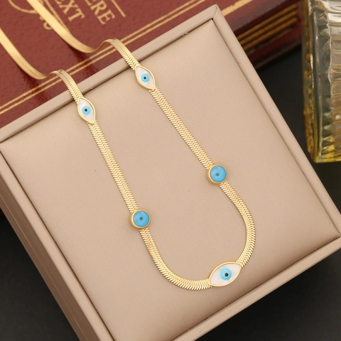 Evil Eye Halskette Edelstahl Vergoldet Schlangenknochenkette Nazar Anhänger Türkischer Stil Modeschmuck Für Damen