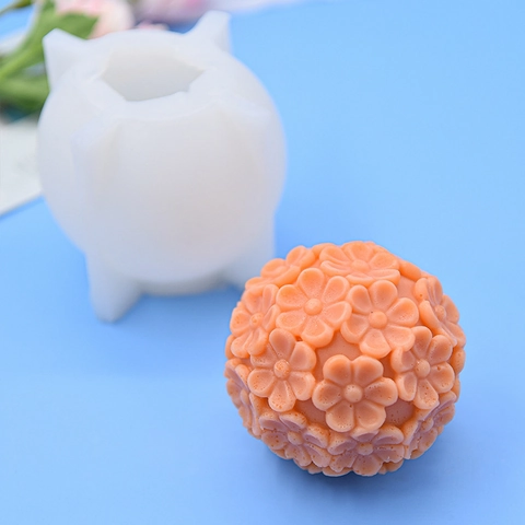 Flower Ball Silicone Mold Rose Sphere DIY Candle Making Soap Plaster Fondant Handmade Craft Baking Tool Decorative