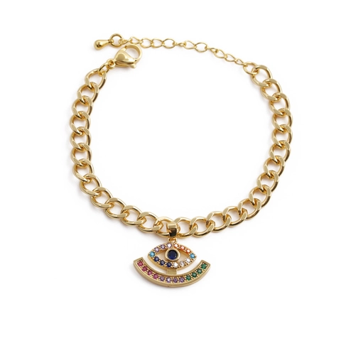 Evil Eye Bracelet Gold Plated Copper Colorful Zircon Turkish Eye Cuban Chain Jewelry For Kids Girls Women Fashion