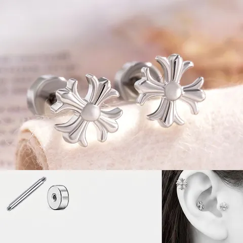 Pendientes De Cruz Con Poste De Acero De Titanio Cierre De Rosca Estilo Gótico Punk Unisex Joyería Color Plata