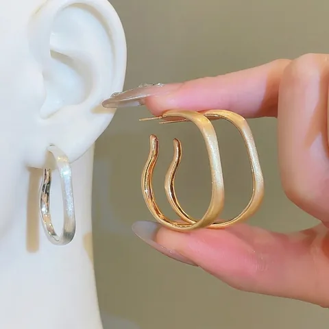 Orecchini A Cerchio Irregolari A Forma Di C Texture In Metallo Opaco Con Perno In Argento Sterling 925 Stile Minimalista