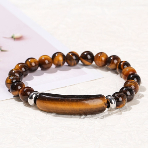 Natural Gemstone Beaded Bracelet Curved Stone Bar Bridge Rose Quartz Amethyst Tigers Eye Fashion Jewelry Women Men