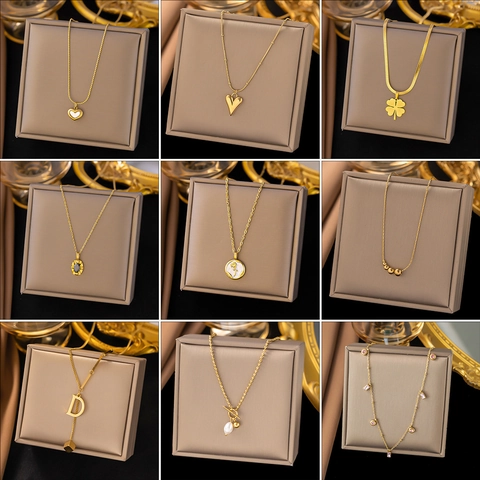 Collana Con Pendente In Acciaio Inossidabile Placcato Oro Conchiglia Perla Artificial Zircone Gioielli Eleganti Per Donne