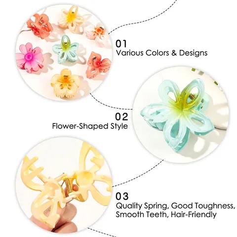 Flower Hair Claw Clips Hollow Frangipani Plastic Resin Gradient Transparent Jelly Color Korean Style Elegant For Women Girls