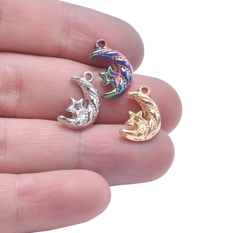 Pequeño Colgante De Luna Y Estrella Acero Inoxidable Dijes De Joyería DIY Celestial Chapado En Oro Al Vacío Para Collar