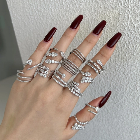 925 Sterling Silber Ringe Für Damen Luxus Zirkonia Herz Schlange Mehrlagig Verstellbarer Funkelnder Schmuck Geschenk