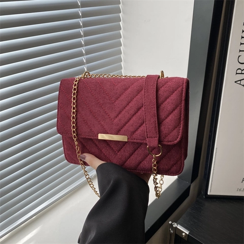 Women Retro PU Leather Shoulder Bag Chevron Quilted Chain Strap Crossbody Bag Fashion Simple Texture Small Square Bag