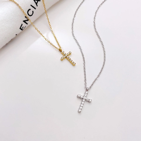 Elegant Cross Pendant Necklace Stainless Steel Zircon Inlaid Minimalist Dainty Fashion Trendy Jewelry Gift For Women