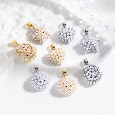 Herz Stern Muschel Ball Anhänger Mit Künstlichen Künstliche Perlen Kupfer 18K Vergoldet Elegante Schmuck Charms Für Ketten