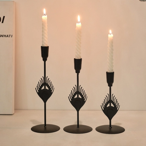 Retro Iron Candle Holder Metal Candlestick With Peacock Feather Hollow Design For Nordic Home Decor Luxury Table Centerpiece