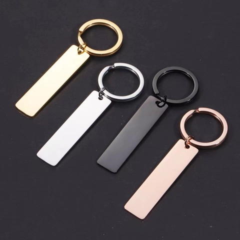 Stainless Steel Blank Bar Keychain Rectangle Round Metal Tag Mirror Polished DIY Pendant Gift Accessory