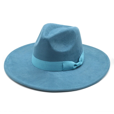 Breedgerande Fedora Hoed Suède Wollen Vilt Lint Met Strik Vintage Klassieke Jazz Pet Voor Dames Heren Reizen Party Outdoor