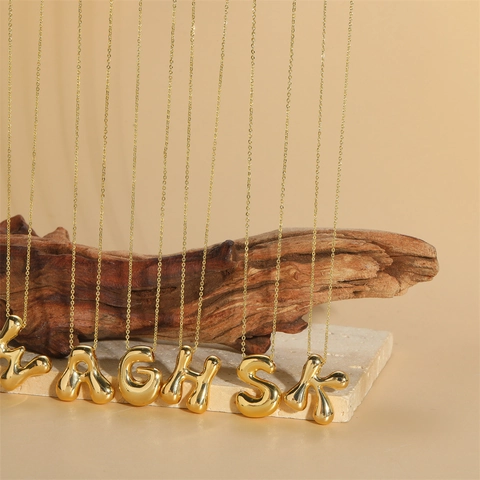 3D Bubble Initial Necklace Puffy Alphabet Pendant Gold Plated Copper Jewelry For Men Women Minimalist Fashion Gift