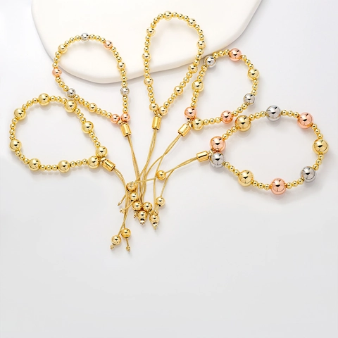 Minimalist Copper Round Beads Bracelet For Women Tri-color Gold Silver Rose Gold Adjustable Fashion Beaded Bracelet Gift