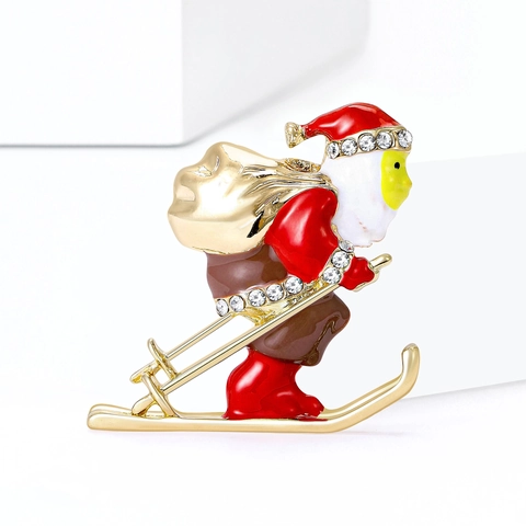 Spilla Babbo Natale Che Scia Lega Smalto Strass Natale Regalo Festivo Per Donne Bambini Accessorio Per Cappotto