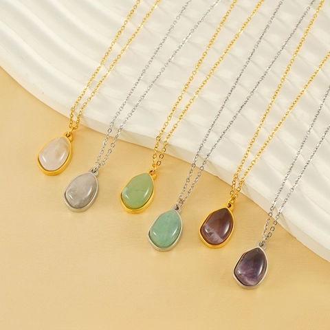 Collana Con Pendente In Pietra Naturale Acciaio Inossidabile Placcato Oro Forma Goccia Irregolare Gioielli Eleganti Donna