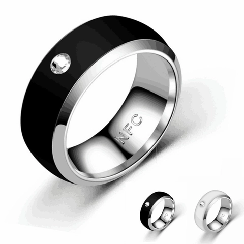 Smart NFC Ring For Men Women Titanium Steel Polished Minimalist Inlaid Rhinestone Access Control Payment Digital Finger Ring
