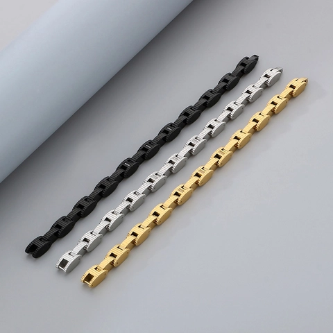 Bracciale Uomo Acciaio Inossidabile Strass Incrostato Maglie Orologio Stile Industriale Gioielli Moda