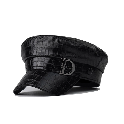 Cappello Newsboy Donna Pelle PU Motivo Coccodrillo Retro Con Fibbia In Metallo Impermeabile Alla Moda Caldo