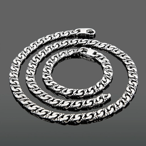 Collana E Bracciale In Acciaio Inossidabile Catena A Maglia A S Hip Hop Street Minimalista Argento