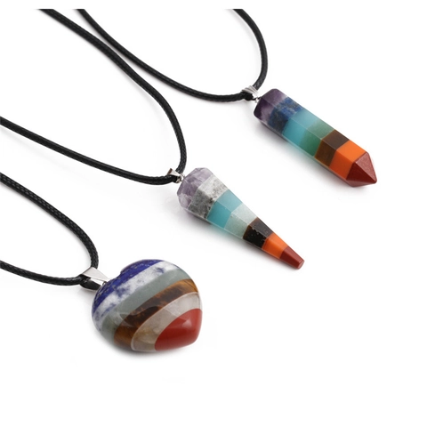 Seven Chakra Healing Stone Pendant Necklace Reiki Meditation Yoga Jewelry Flower Of Life Geometry Unisex Wax Rope Cord