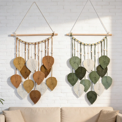 Macrame Wall Hanging Cotton Rope Woven Leaf Tapestry Boho Decor For Bedroom Living Room Handmade Nordic Style Art