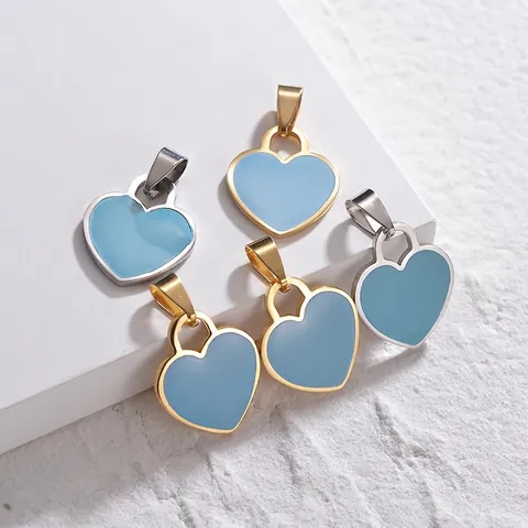 Colgante De Corazón Esmalte Azul Acero Inoxidable Para Hacer Joyas DIY Accesorios De Collar Estilo Minimalista