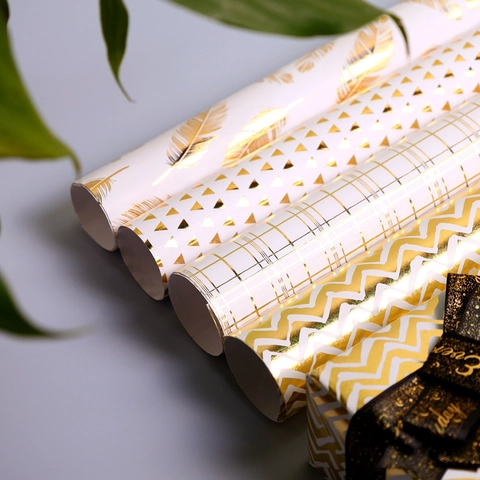 Elegant Gold Foil Gift Wrapping Paper Art Paper Bronzing Geometric Patterns For Birthday Valentine Christmas Festival Decor