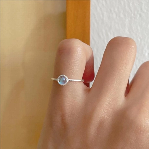 Anello In Argento Sterling 925 Pietra Singola Cristallo Colorato Tondo Minimalista Fascia Sottile Stile Francese Gioielli Geometrici Donna