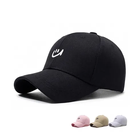 Baseballkappe Mit Besticktem Smiley Baumwolle Polyester Verstellbar Gebogene Krempe Sonnenschutz Casual Hut Herren Damen