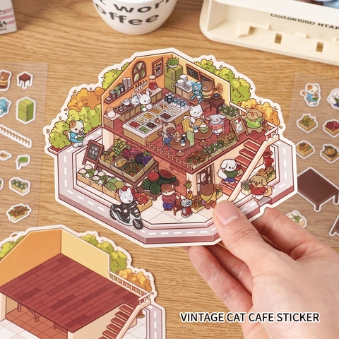 3D Scene Stickers PET Waterproof Cartoon Animal Hand-Drawn Scrapbooking Journaling Decoration Stationery Cute