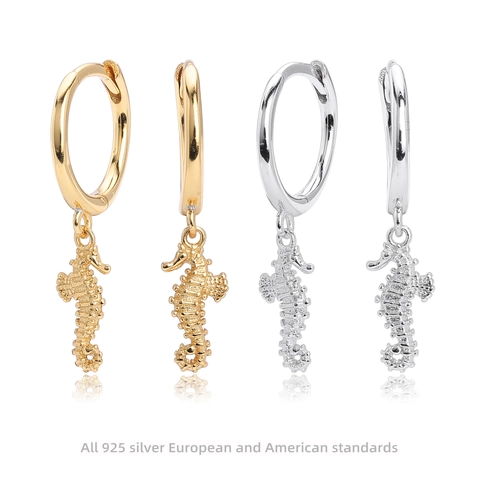 Seahorse Hoop Earrings 925 Sterling Silver Ocean Animal Dangle Drop Fashion Jewelry For Women Girls Elegant Charm Gift