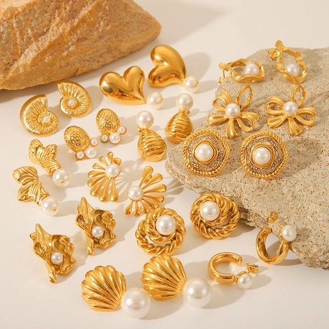 Pendientes De Perlas Artificiales Vintage Franceses Acero Inoxidable Chapado En Oro De 18K Lujo Estilo Ins Para Mujeres Joyería Elegante