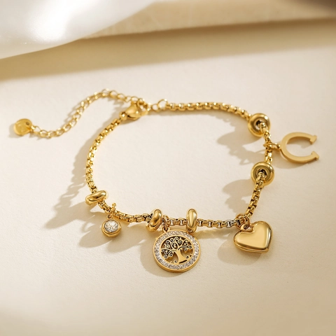 Moda Bracciale Pendente Albero Della Vita In Acciaio Inossidabile Da Donna Bracciale A Catena Con Ciondoli Cuore Ferro Di Cavallo Strass Gioielli