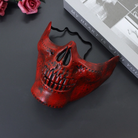 Skull Half Face Mask Plastic Padded Breathable Elastic Strap Halloween Cosplay Costume Party Vintage Retro Horror Accessory