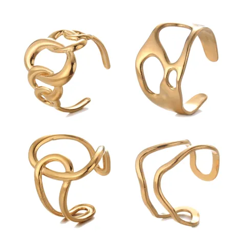 Anillo Abierto Ajustable De Acero Inoxidable Geométrico Para Mujer Chapado En Oro De 18K Joyería De Moda Irregular