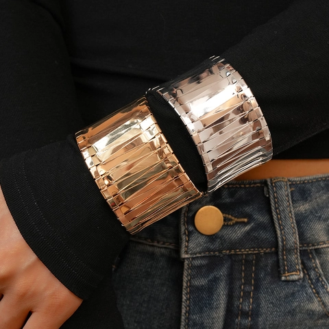 Brazalete Ancho De Metal Textura Irregular Geométrico Abierto Ajustable Joyería De Declaración Mujer