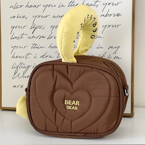 Borsa Da Toilette In Nylon Trapuntato Cuore Organizzatore Trucco Imbottito Borsa A Mano Tracolla Portatile Viaggio Per Donne
